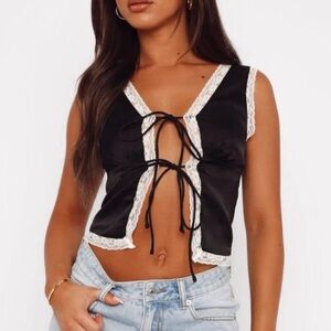 White Fox Black Lace Trim Top • NWT • Size XS